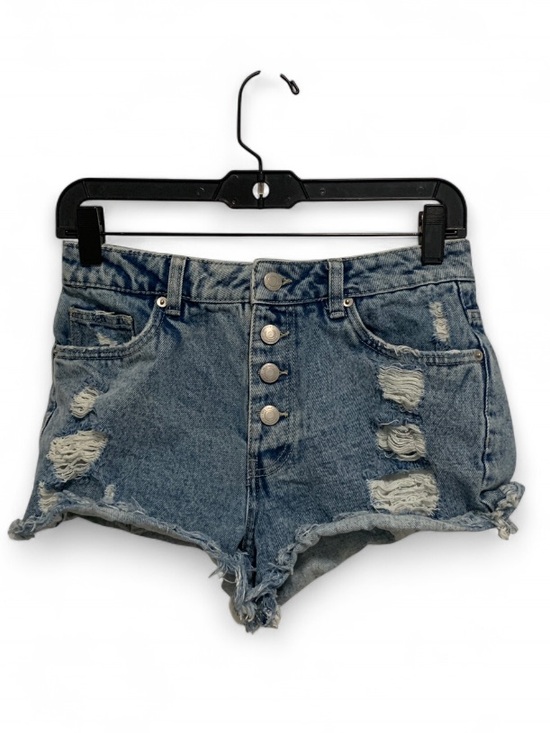 Streetwear Society Pants - Streetwear Society Distressed Button Fly High-Waist Blue Denim Shorts